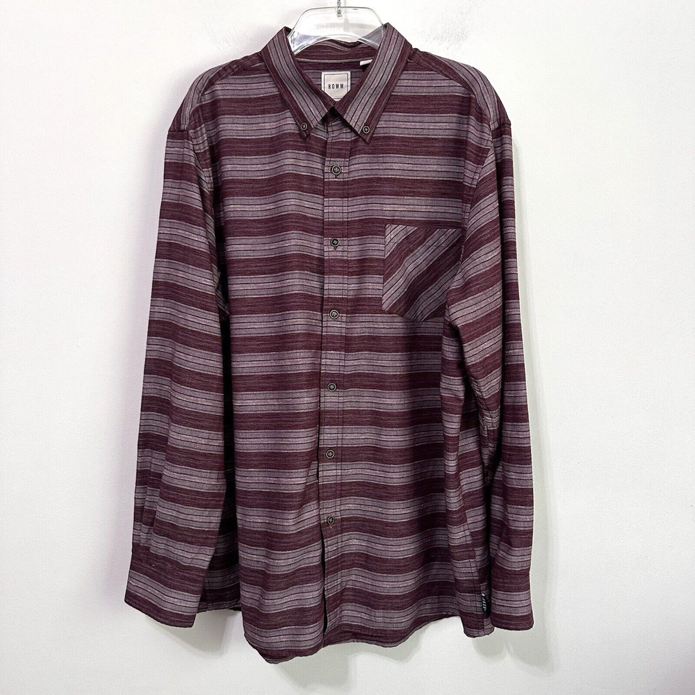 ROWM Mens Shirt XL Maroon Stripe Button Front Pocket Work Business Casual Collar